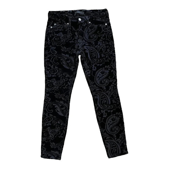 7 For All Mankind Jeans 7fam Black Velvet Paisley Pants 26 - Picture 1 of 4